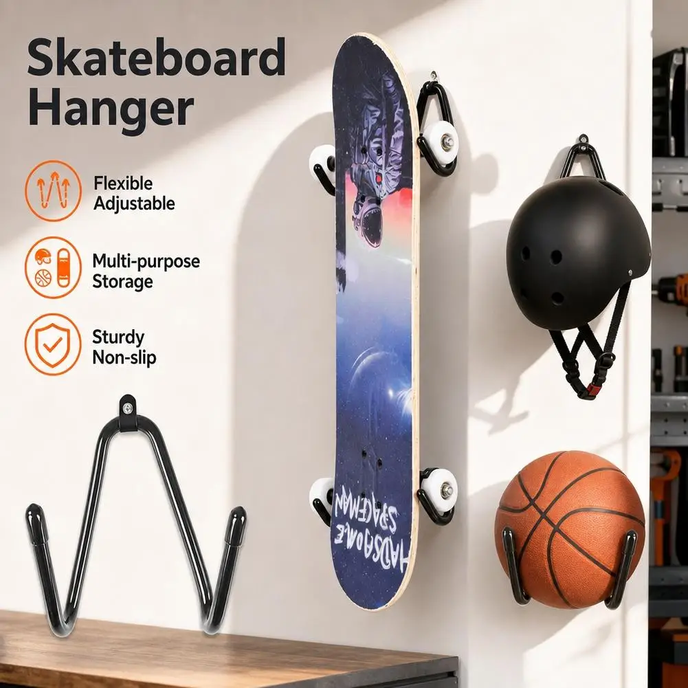 Skateboard Wall Hanger Display Stand Adjustable Metal Storage Rack Multi-purpose Wall Mount Hook For Skateboard Helmet