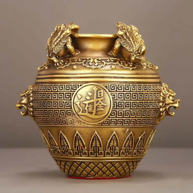 Brass Treasure Bowl, Square-Shaped Money-Attracting Jar, Daily Wealth, Home Living Room Ornament, Incense Burner, Brings