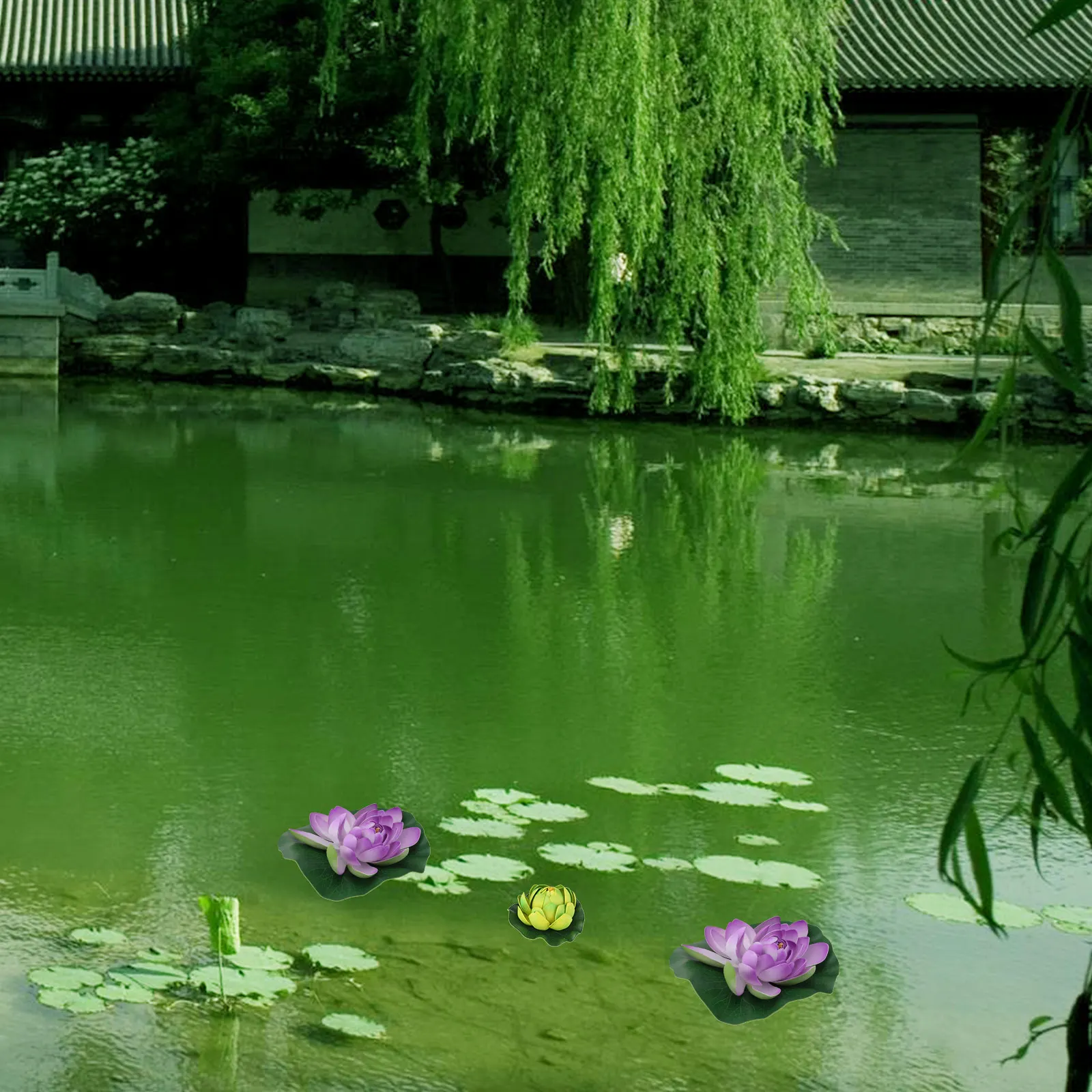 

4pcs Artificial EVA Realistic Simulation Pond Plant Decor Water Lily for Garden Patio Home Decoration Floating