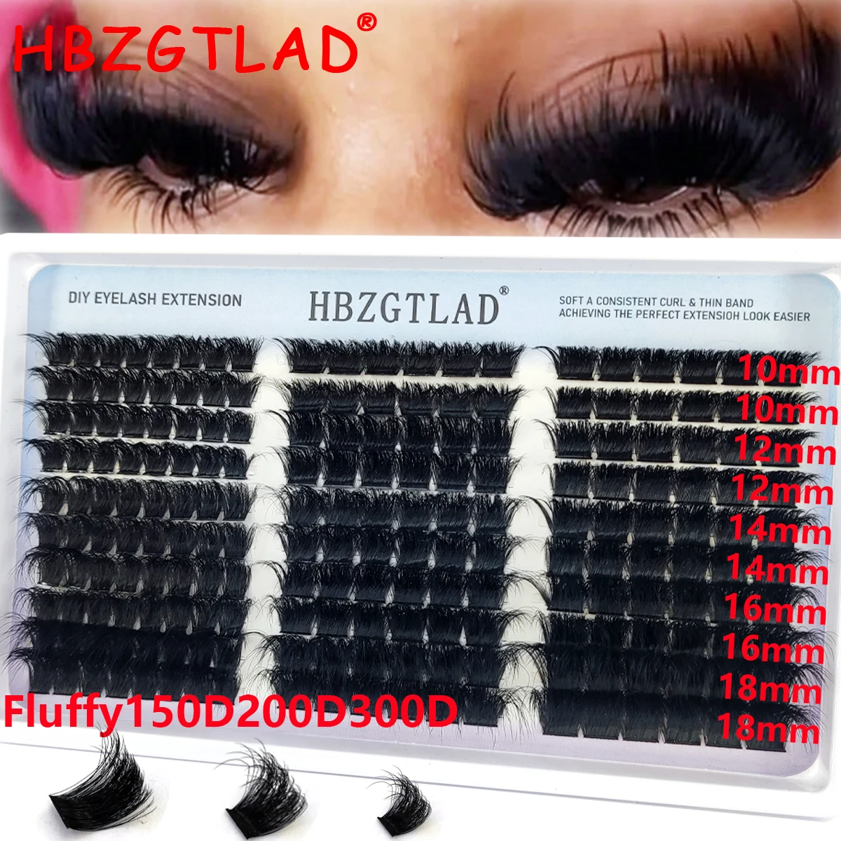 HBZGTLAD Neue flauschige Wimpern-Cluster 300D-60D – Untere Wimpern + Dornen-Cluster, Feen-Manga-Wimpern-Cluster, verlängerte Wimpern-Cluster mit Spikes für den Augenring