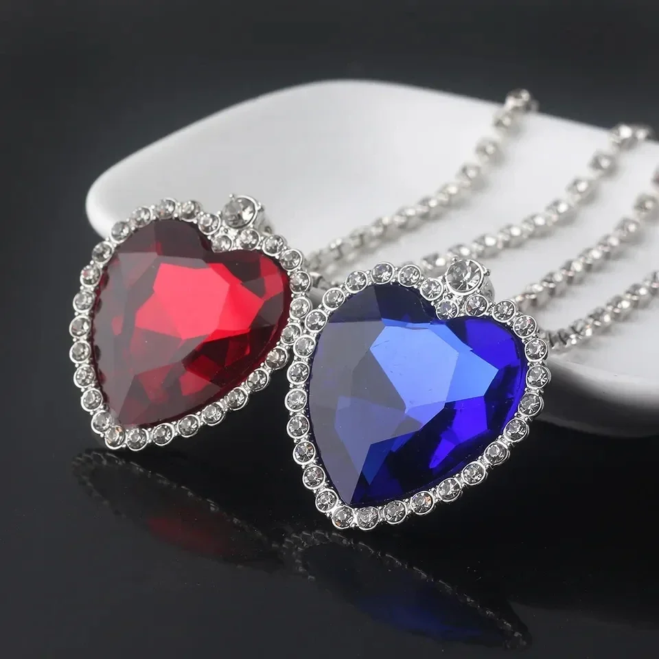 Fashion Film TITANIC Heart Of the Ocean Necklace Sea  With Blue And Red Crystal Chain for Best Women Party Jewelry Gift