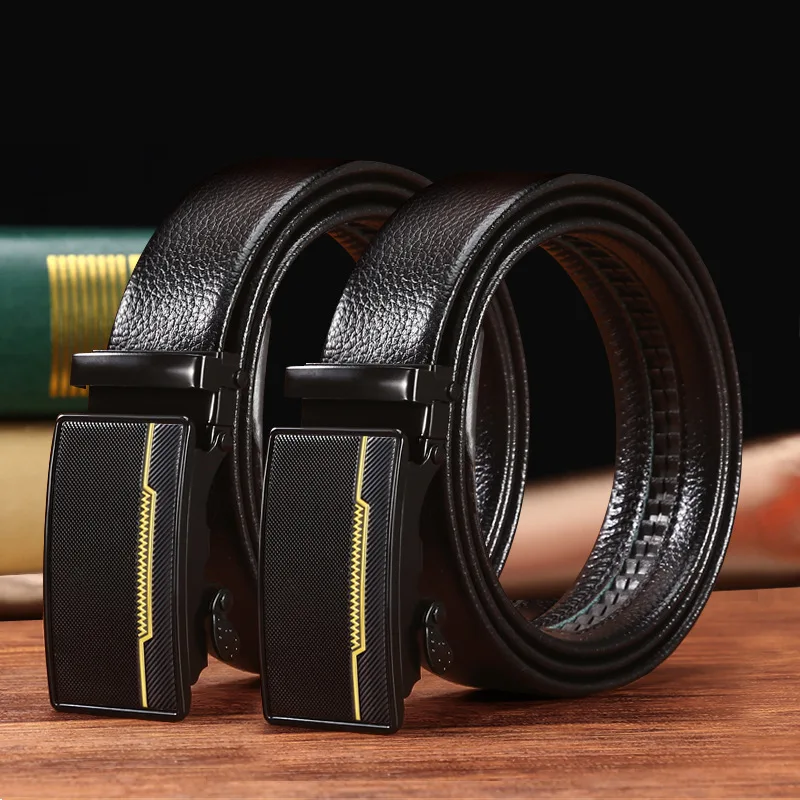 Business Men's Automatic Buckle Belt Fashion All-match Litchi Pattern Belt Jeans Designer Tight All-match Fashion Men's Belt