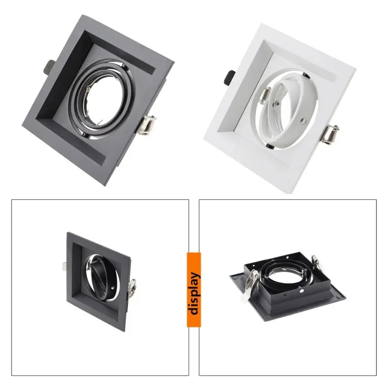 JOYINLED Square Adjustable Recessed Spotlight Frame GU10 MR16 LED Ceiling Downlight Holder Black Trim Mount Fixture Black White