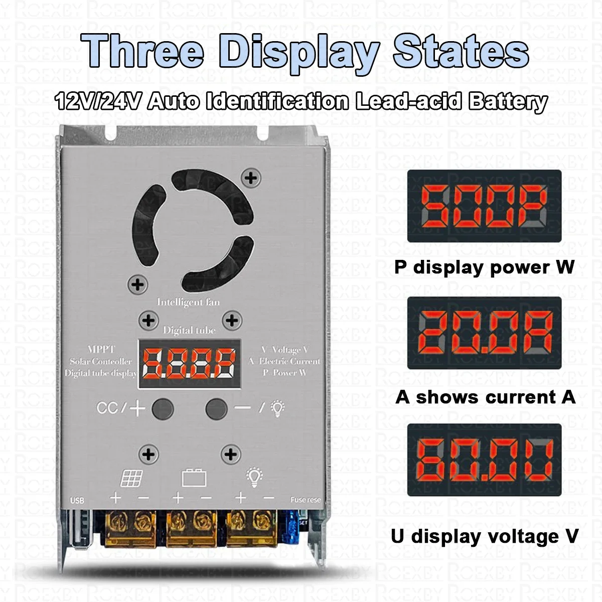 Imagem -04 - Mppt Stepdown Controlador Solar 450w 18v80v Carregamento de Entrada para 12v Bateria de Lítio Chumbo-ácido Gel 24v Rastreamento em Tempo Real Ajustável