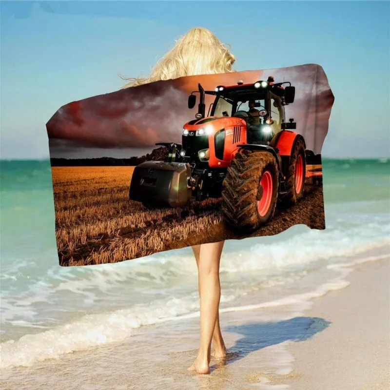 Tractor Printed Beach Towel for Outdoor Water Sports Quick Drying Swimming Surf Towels Portable Big Yoga Mat Beach Chair Blanket