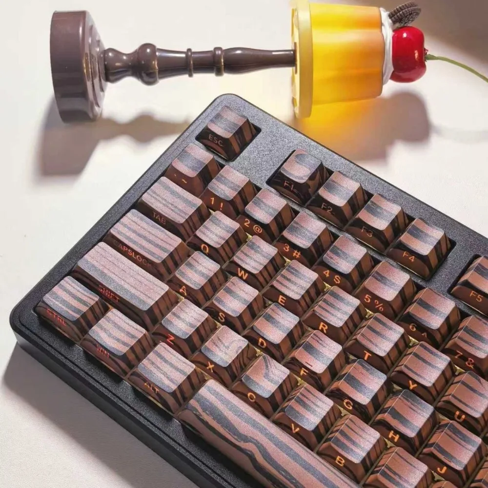 

130 Keys Walnut Wood Grain Sided-word Printed Keycaps For Mechanical Keyboard English Key Caps Cherry Height PBT