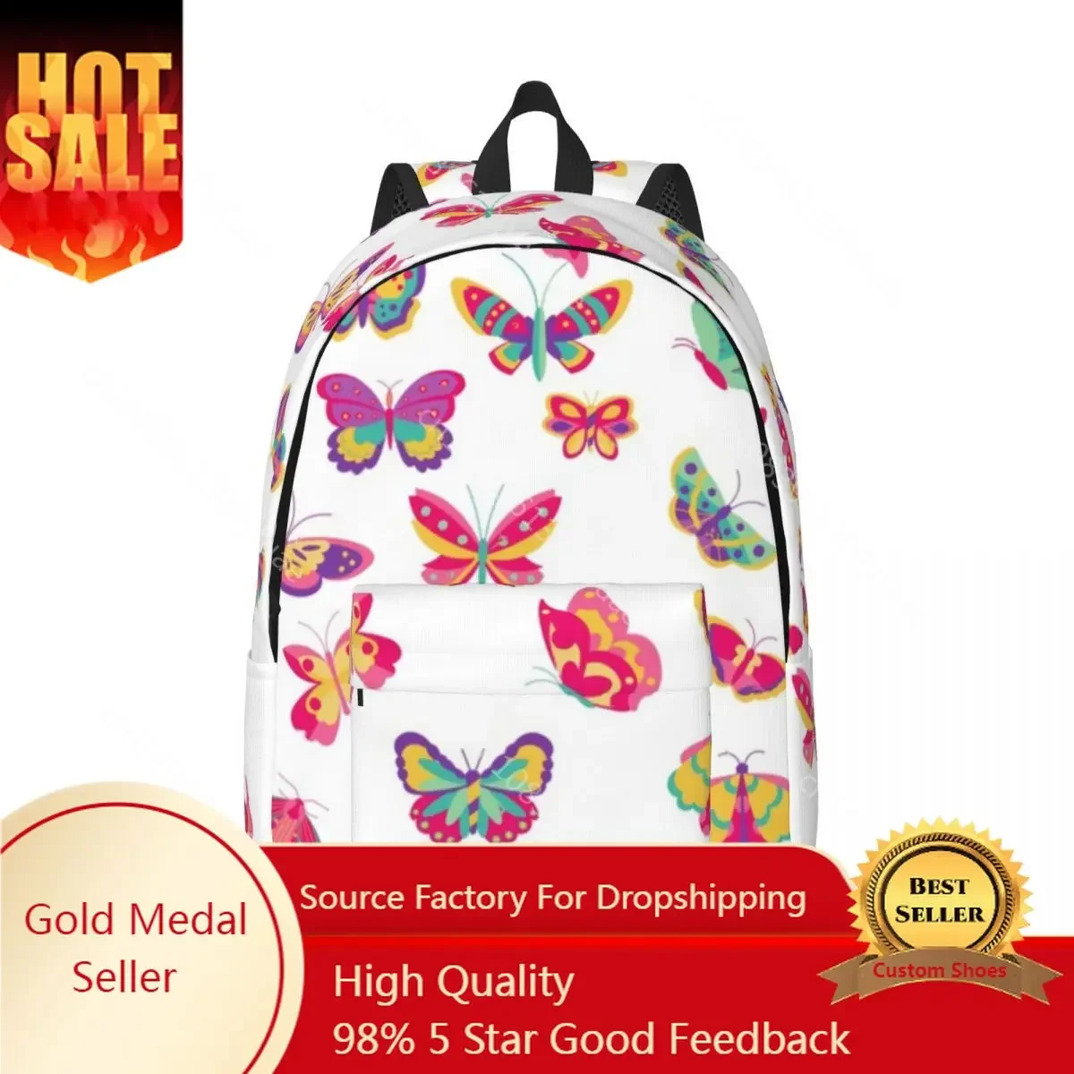 Multi Color Butterflies Backpack Flying Insect Cute Boy Girl Polyester Sport Backpacks Large Kawaii High School Bags Rucksack