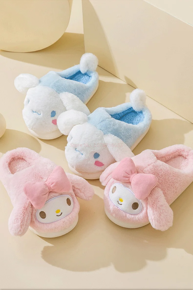 Sanrio süße Frauen Baumwolle Eltern Pantoffel Hallo Kitty Melodie Cartoon Anime Erwachsenen Plüsch nach Hause Hausschuhe Weihnachts geschenke