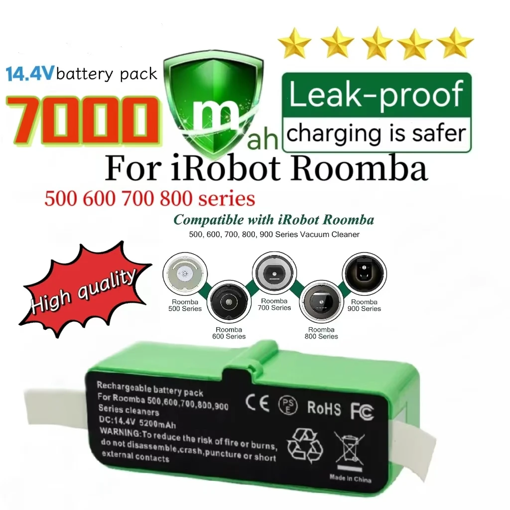 

14.4v Lithium Battery 5000mAh Rechargeable, For iRobot Roomba 500 600 700 800 900 series 620 650 770 780 580 Battery replacement