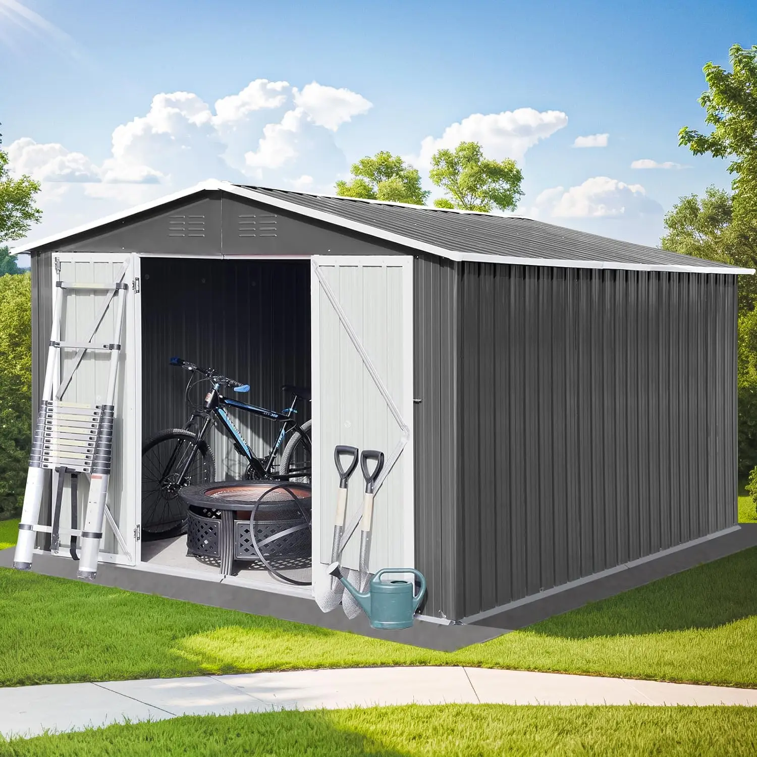 Metal Outdoor Storage Sheds with Vents,Hinged Door and Padlock,Practical Tool Storage shed for Storing Bicycles