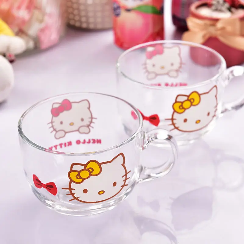 

Girly Heart Hello Kitty Glass Water Cup Sanrio Anime Kawaii Flower Tea Milk Cup Cute Cartoon Birthday Gifts Toys for Girls