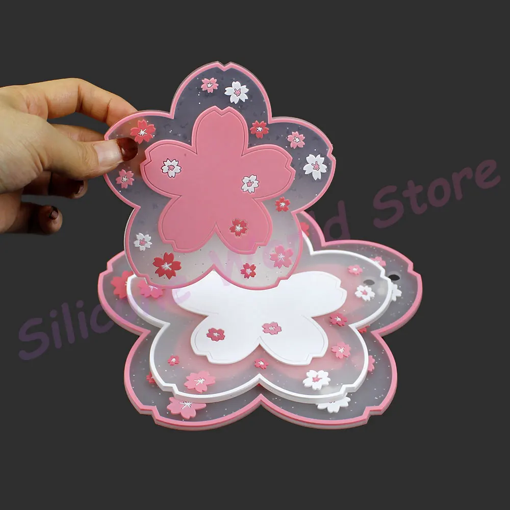 Silicone World 1PC Sakura Daisy Coaster Pads PVC Soft Mats Bowl Mat Pot Mat Plate Mat Heat Insulation Placemat for Dining Table