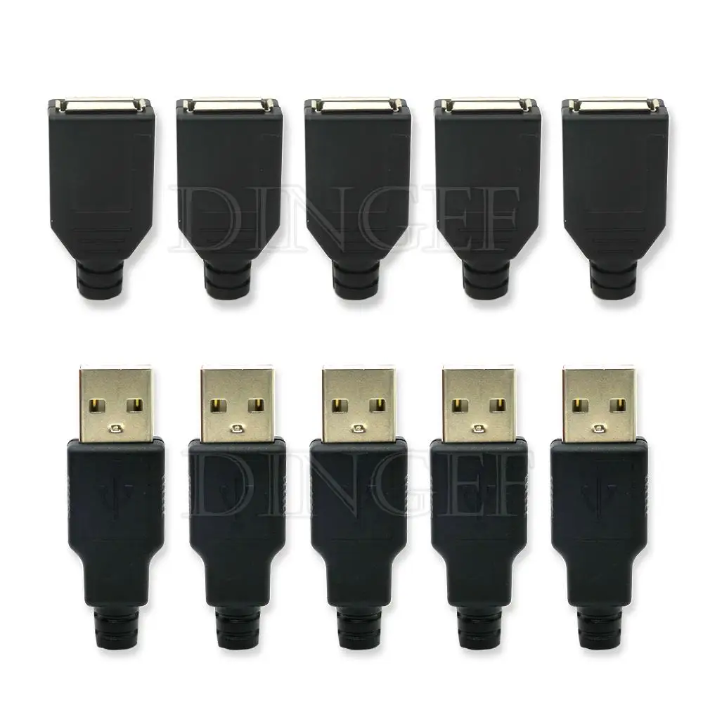 10 stks Type A Mannelijke Vrouwelijke USB 4 Pin Plug Socket Connector Met Zwart Plastic Cover Type-A DIY Kits