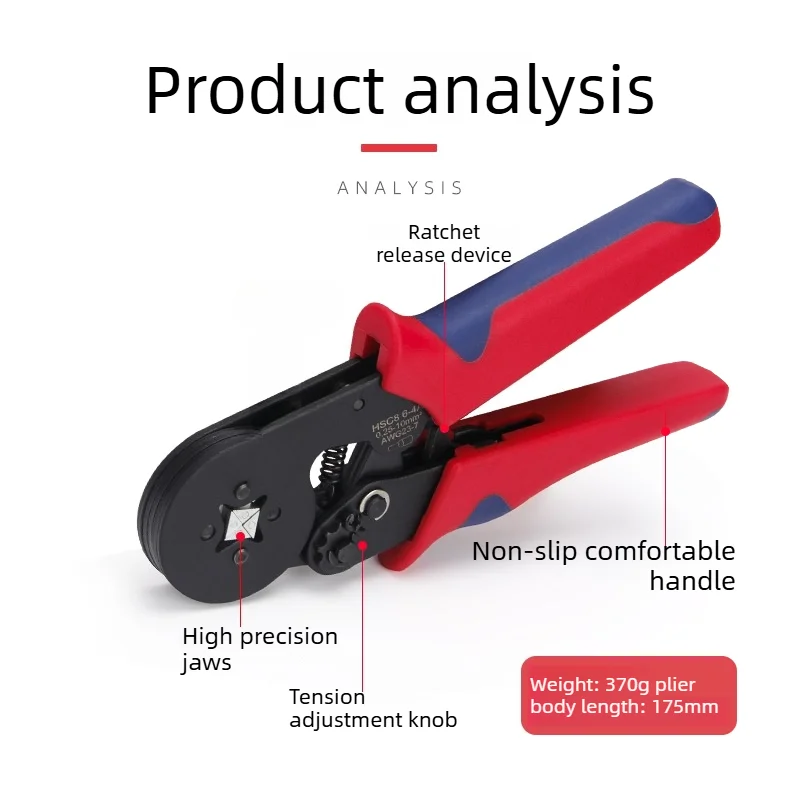 Cold Press Terminal Crimping Pliers E2508 for VE Tube Pin Set Copper Lug Switch Socket Connector Electrical Wire Harness