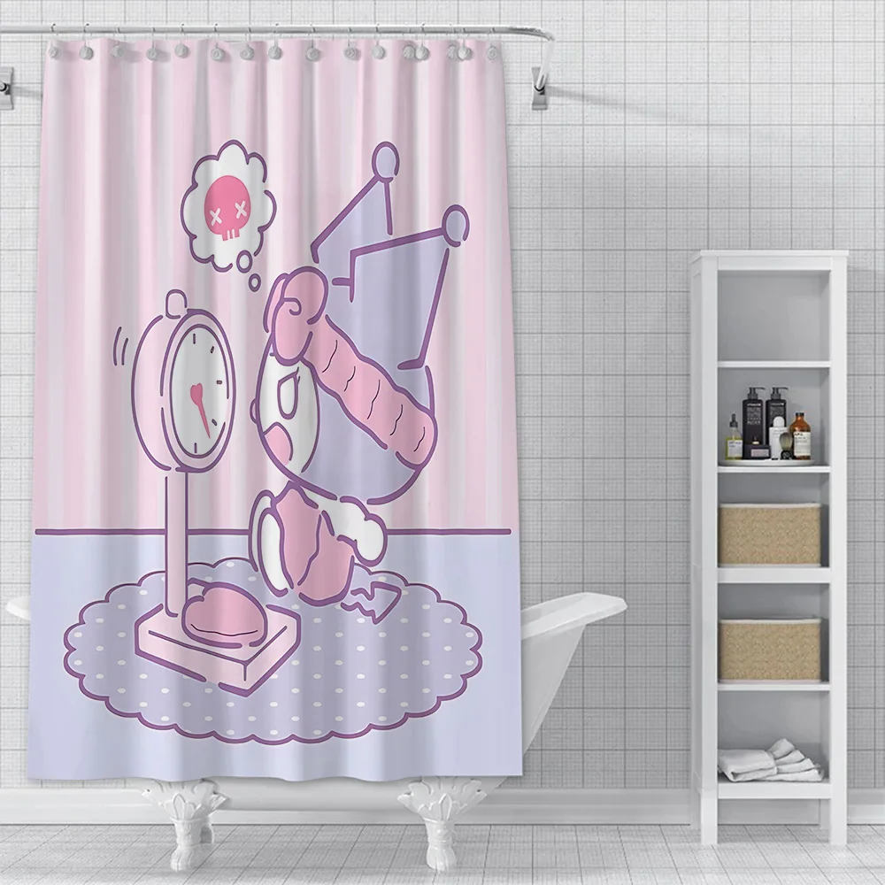 Cute Kuromi Shower Curtain Waterproof Polyester Fabric Paint Colorful Bath Curtains Home Bathroom Decor Curtain With Hook