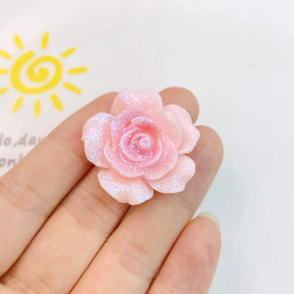 7Pcs New Mini Cute Shiny Roses Flat Back Resin Cabochons  DIY Jewelry Craft Decoration Accessories