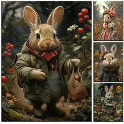 5D Diamond Painting,Full Square Round Rhinestone Mosaic Picture,Forest Rabbit Family Portrait Decor, DIY Painting,New Collection