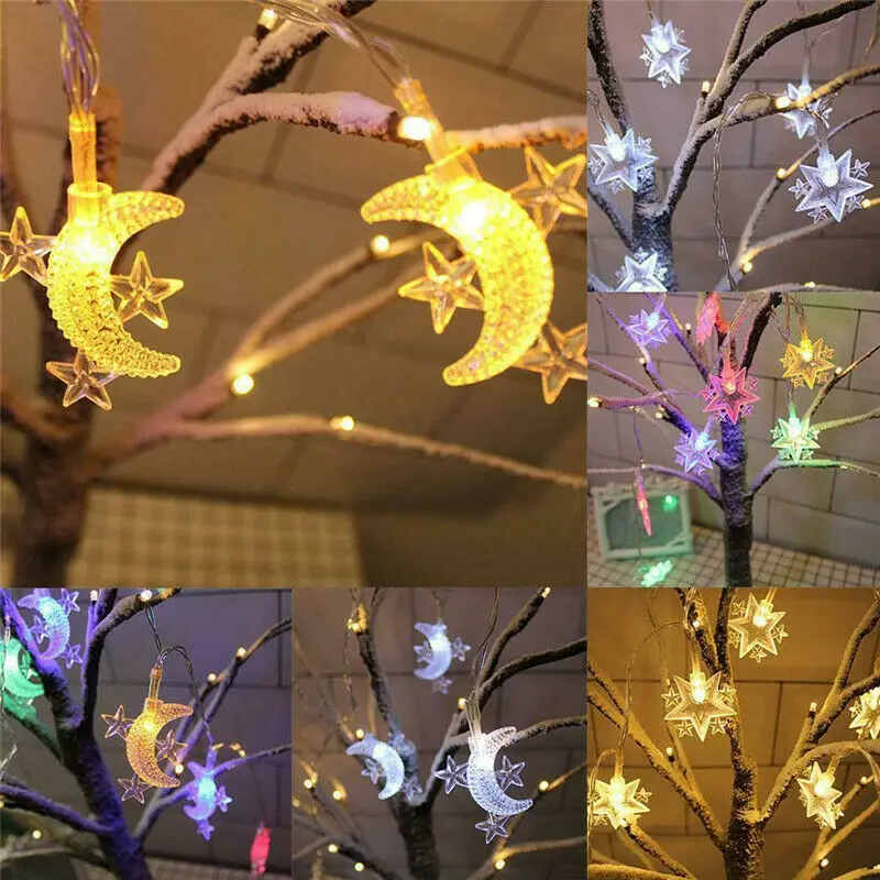 10/20 LED String Fairy Lights EID Mubarak Ramadan Muslim Islam Moon Star Decor