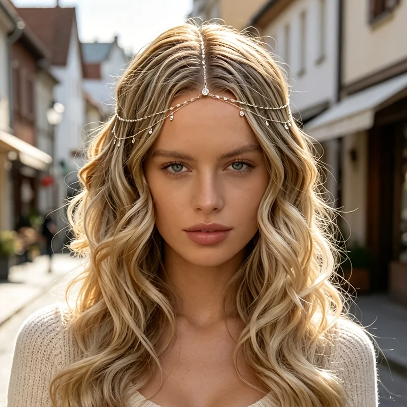 

1 piece of fashionable light luxury imitation crystal tassel headband hair accessory, bridal accessory, fashionable Bohemian style forehead chain, suitable for parties, travel photography, multifunctional high-end headband holiday gift