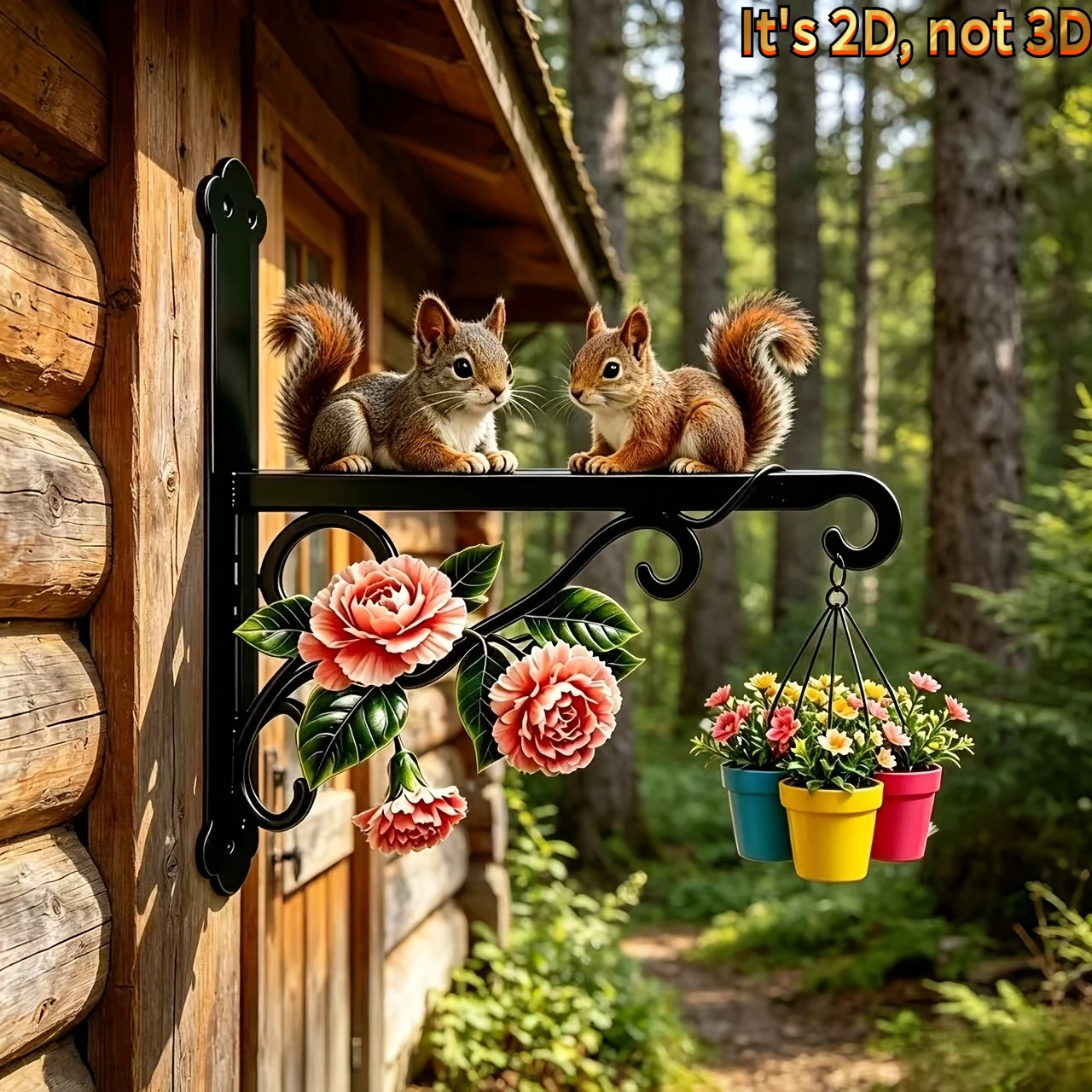 1 Piece 2D Flat Metal Two Hamsters Theme Design Wall Outdoor Hanging Rack Decorative Craft, Rust-proof and Sun-proof