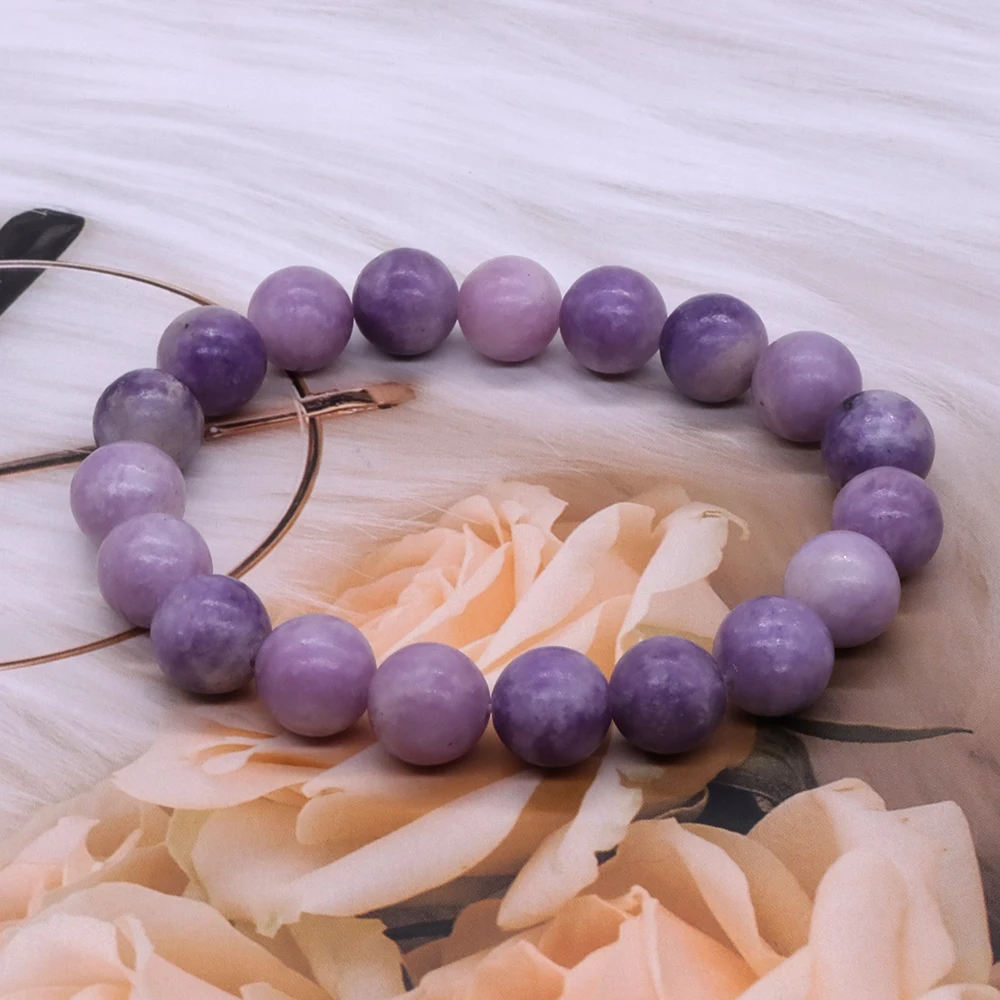 Natural Stone Streche Bracelet Lilac Lepidolite Powder Crystal Quartz Handmade Elastic Rope Women Jewelry Beads Lovers Gift