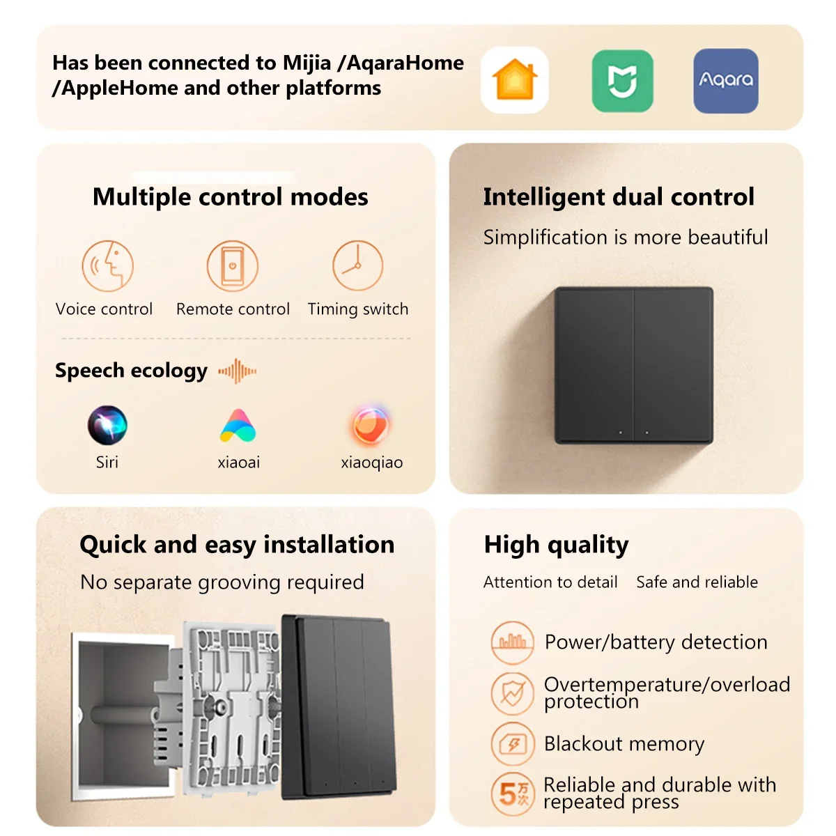 아카라 스마트 벽 스위치 D1 지그비 리모컨 조명 버튼 중성선/무중성선 타이머 스위치 (미지아 홈킷용)