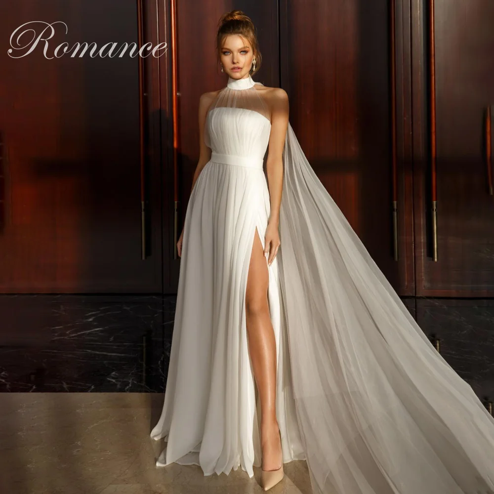 Modern High Collar High Side Slit A-Line Wedding Dress 2026 Sleeveless Pleat Open Back Bridal Gown Vestidos De Novia Customized