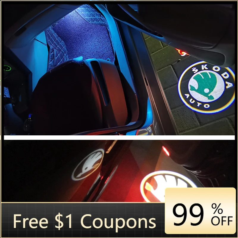 

Car Sticker 2PCS Car Door Welcome Courtesy Logo Lights Ghost Projector Shadow Lamps for Skoda VRS Fabia Octavia Roomster Superb