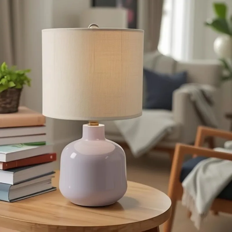 

Nordic Table Lamp, Bedroom Bedside Lamp, Ceramic Simple Purple Modern Living Room Light Luxury Designer Decoration