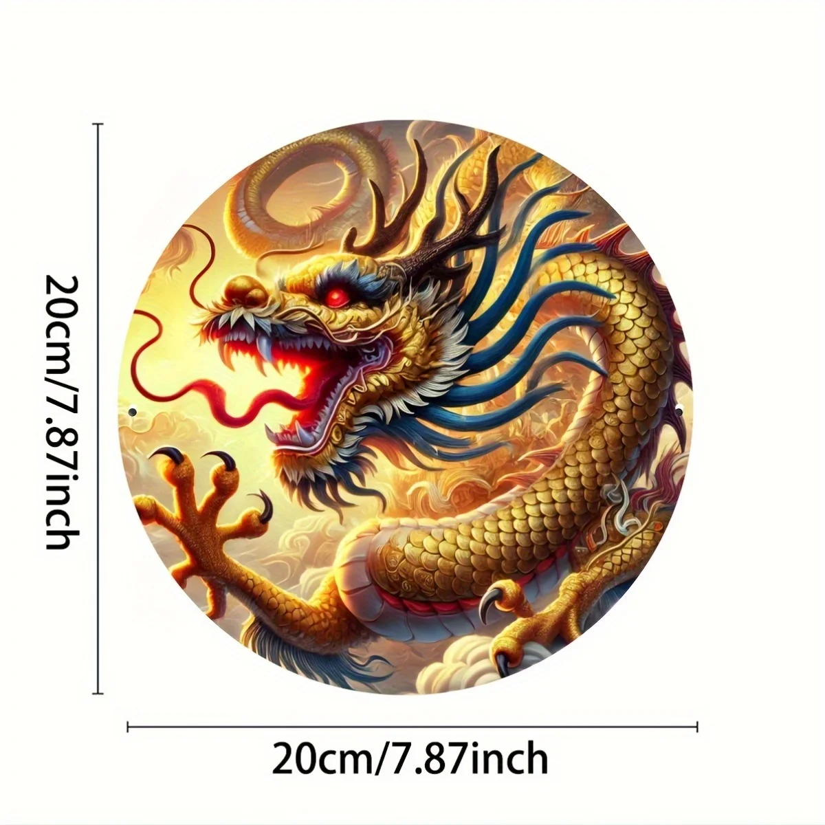 2D 1pc, Round Metal Tin Sign, Creative Dragon Theme, with HD Printing, Pre-Drilled, Easy Hanging, Weather Resistant Home And Off