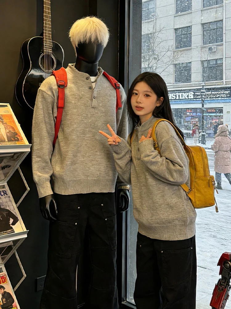 

Мужской вязаный свитер в стиле ретро-американский, с воротником хенли, базовый слой для ношения под одеждой, зимний, с эффектом высокой теплости, в стиле Old Money