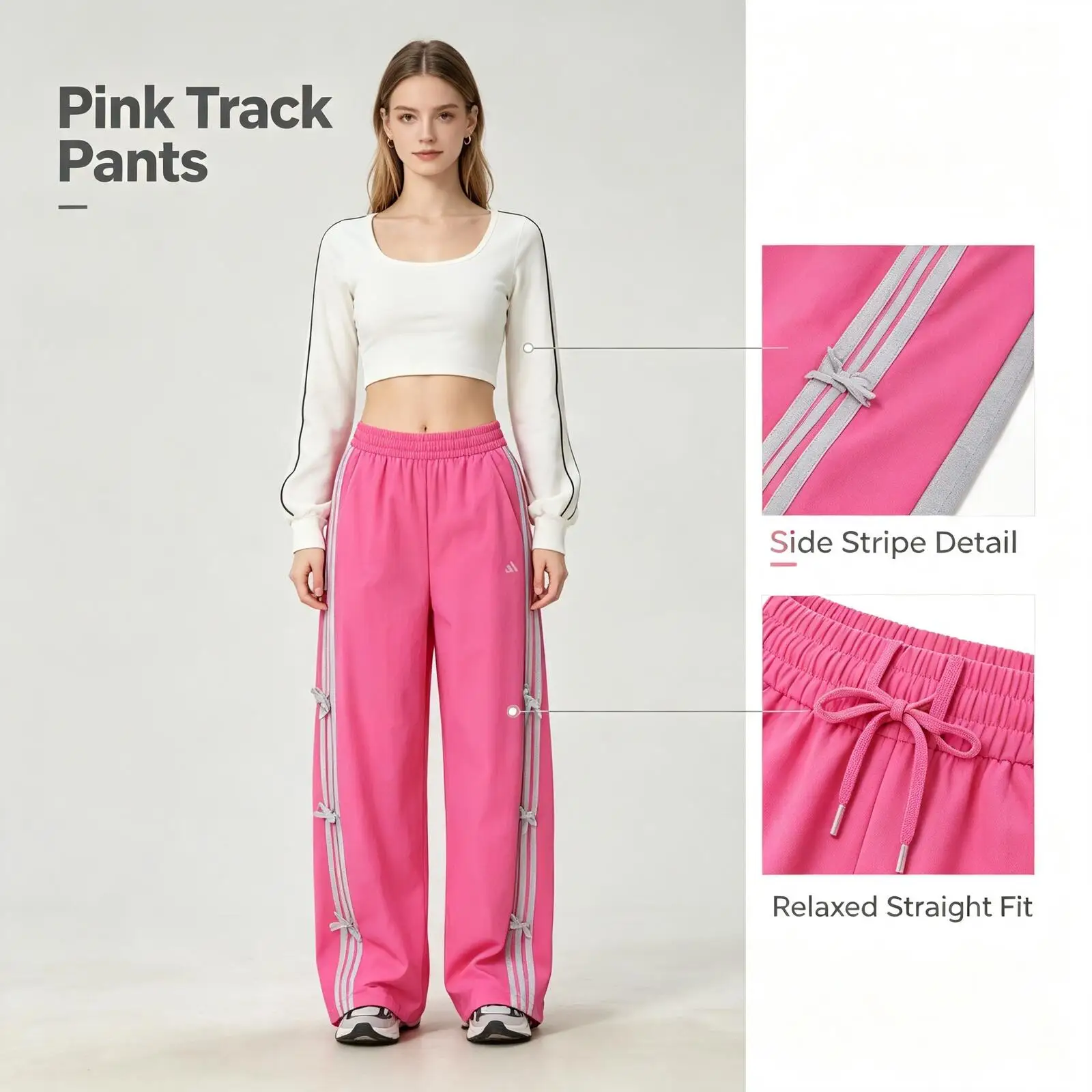 Adidas Pink Track Pants Women Side Stripe Soft Fabric Relaxed Straight Fit Casual Active Sport Pants Kr7597