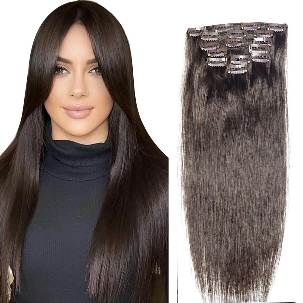 Chocola 16"-22" Brazilian Remy Clip in Human Hair Extensions 7pcs Set 80g Clip In Human Hair Extensions Natural Straight