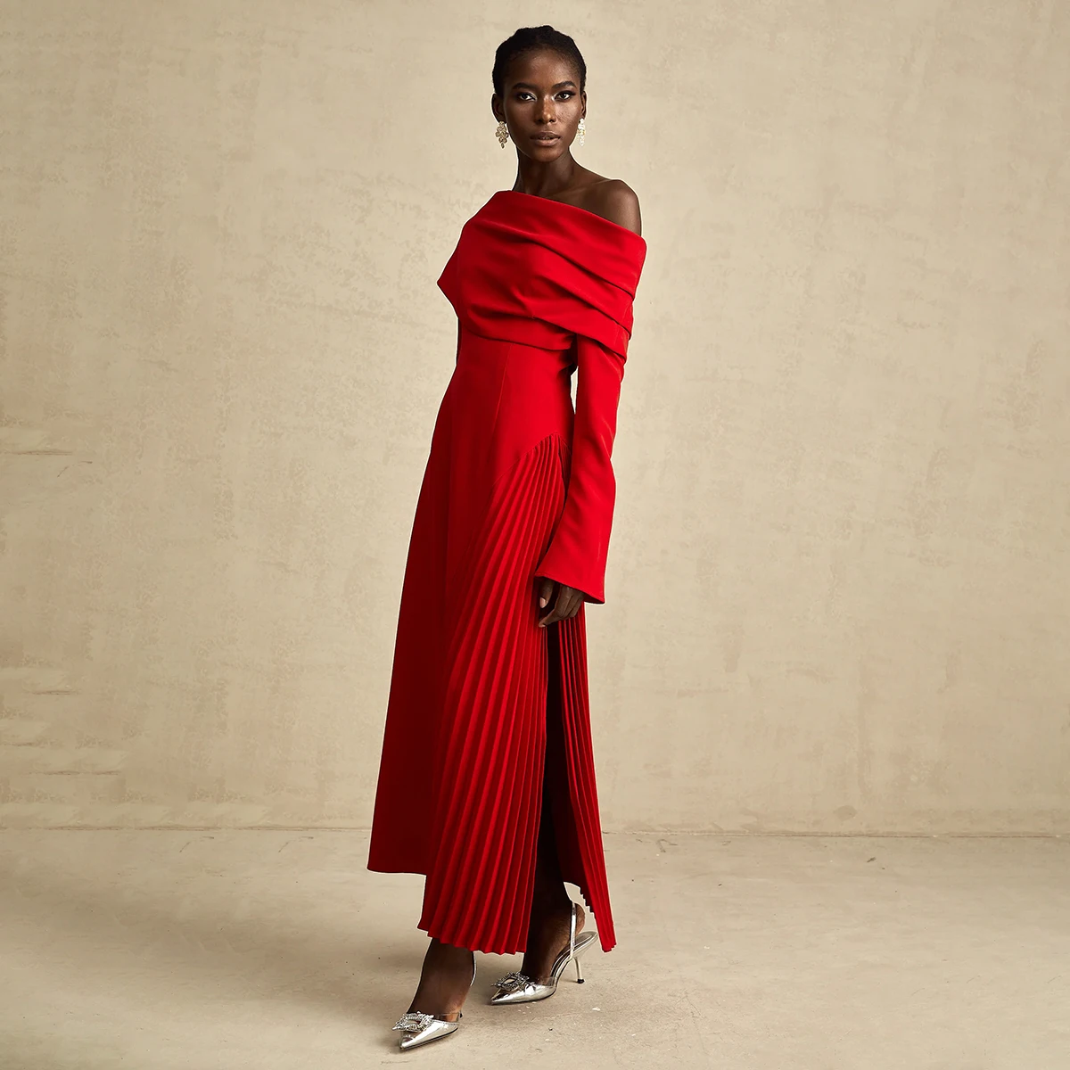 Bjtz 2026 primavera outono novo feminino marrom gola alta em camadas plissado vestido de babados primavera verão casual praia festa elegante