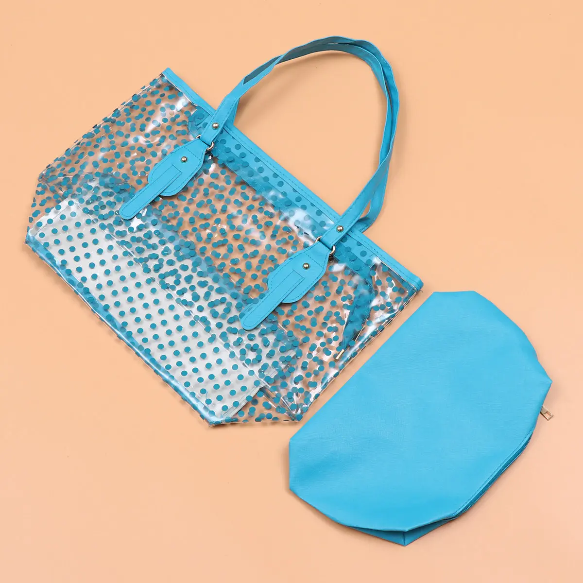 

1Pcs Waterproof Beach Bag Blue PVC Women Handbag Creative Round Dots Pattern Fashion Casual Summer Tote Ladies