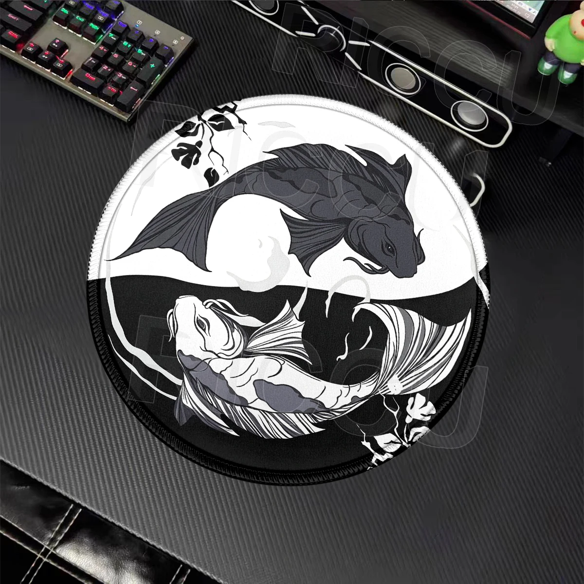 Yin-yang Fish Mouse Pad Black Sakura Laptop Desk Mat PC Gaming Accessories Gamer Office Table Pad E-Sports Round Nonslip Micepad