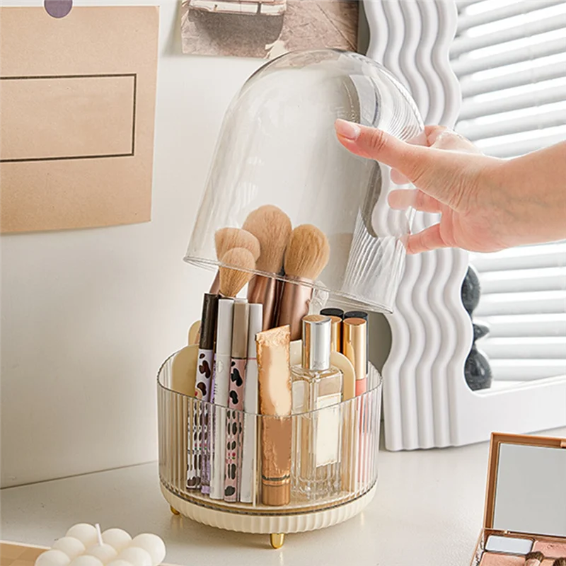 Organisateur de porte-brosse de maquillage avec couvercle, 360, meilleure vente ° Organisateur rotatif de pinceaux de maquillage, organisateur de maquillage à 7 fentes pour vanité, bureau