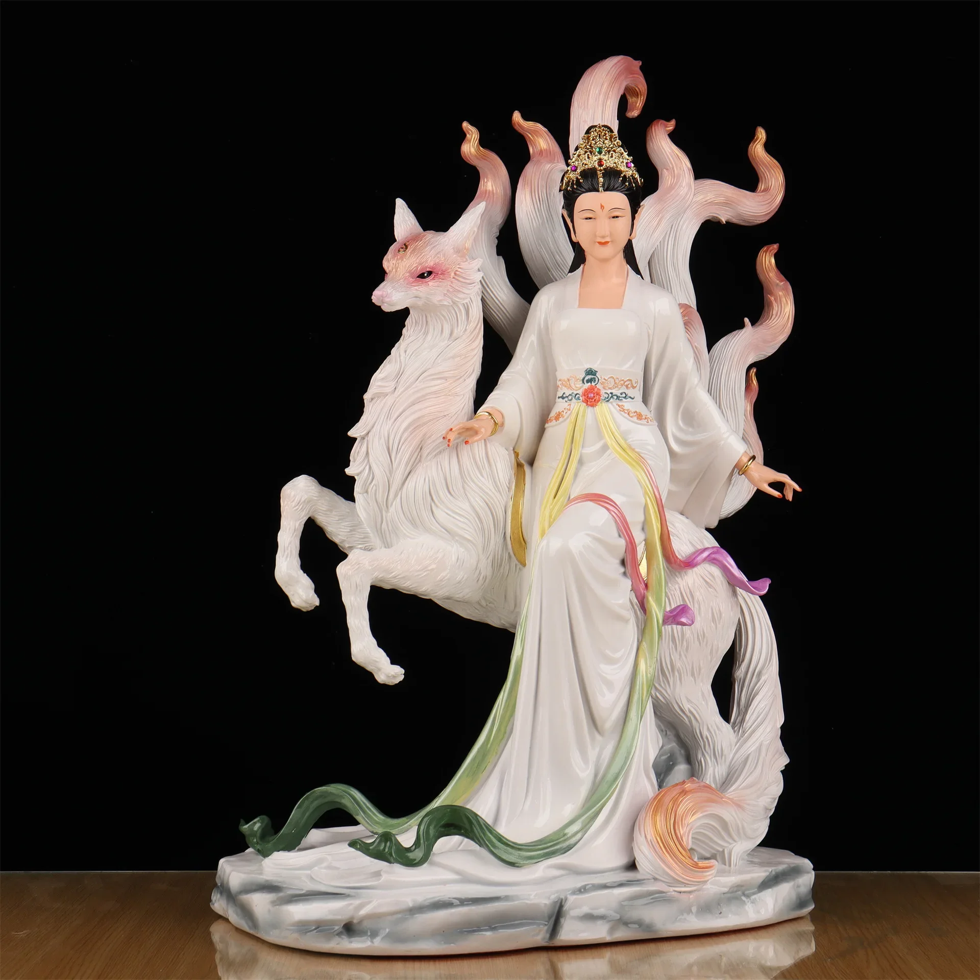 DSAResin Nine Empress Nine Girls Statue of Qingqiu Empress Nine Tails True Body at home to worship the statue of the ninth son