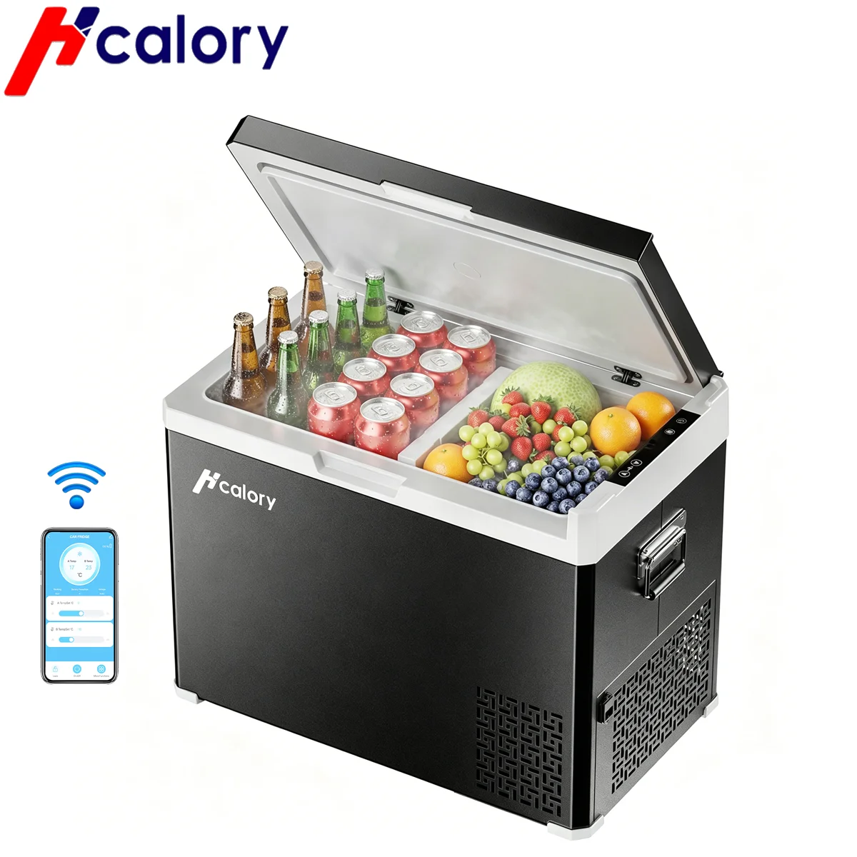 Hcalory Tragbarer Auto-Kühlschrank 30L 40L 50L DC12V/24V Dual-Zone-Gefrierschrank mit APP-Steuerung für Camping Kühlbox Kompressor 220V