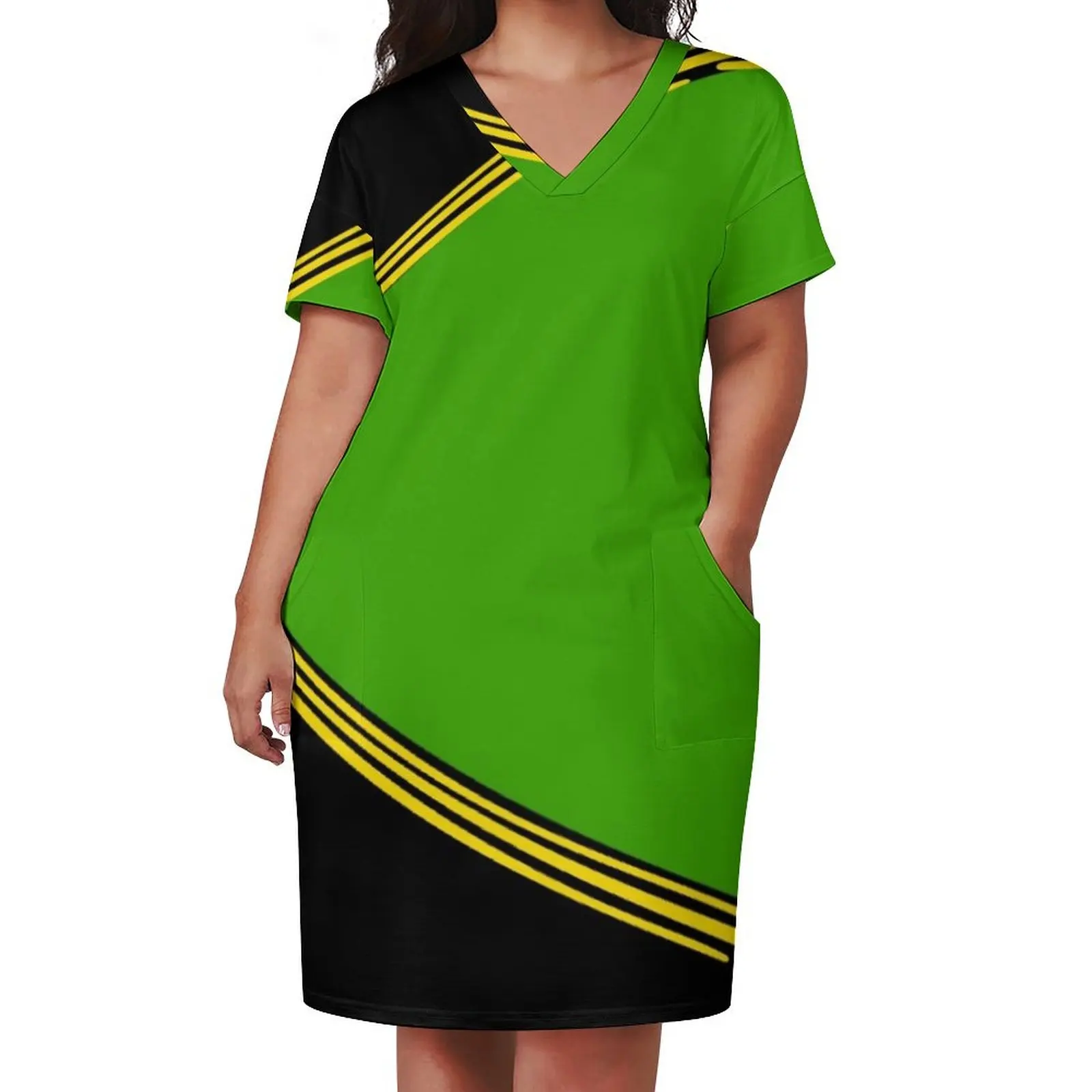 WG jamaican colours concept Loose Pocket Dress clothes Women's dresses