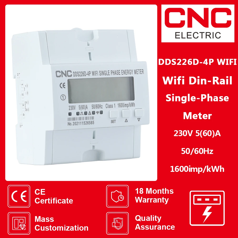 

CNC Single Phase WIFI Smart Energy Meter Monitoring Circuit breaker Timer with voltage current protection 60A 90-300V