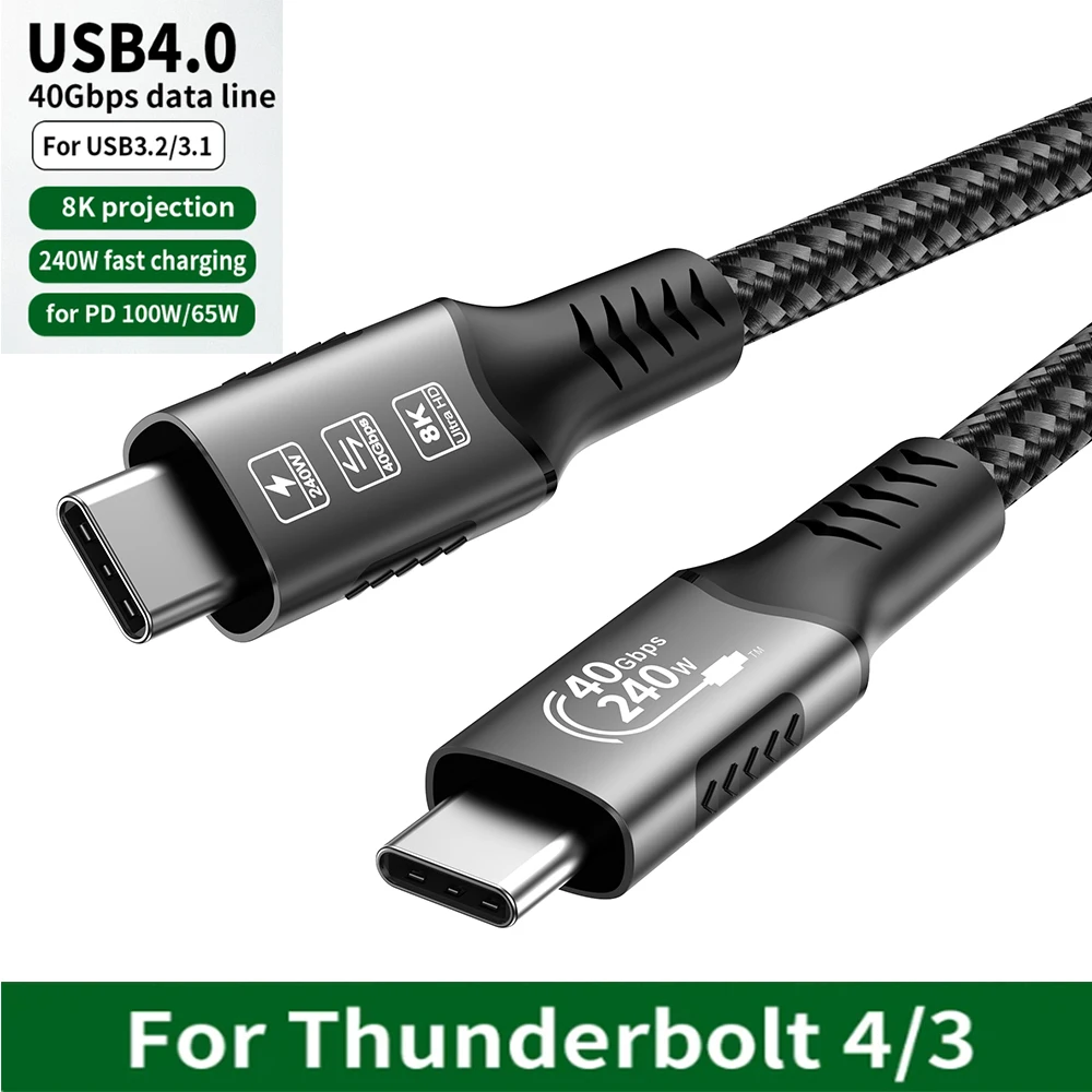 Thunderbolt 4 유형 C 고속 충전 케이블 용 USB4 케이블 40Gbps 48V 240W Thunderbolt3 USB C-C 노트북 용 데이터 전송 케이블