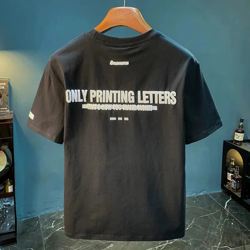 Letter printed trendy brand short sleeved T-shirt for men, thin, loose, casual and elastic men's top summer 2026