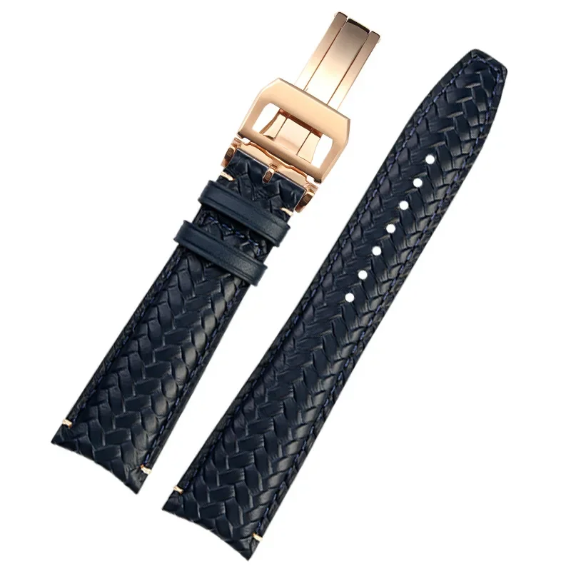 High Quality Cowhide Woven Watchband For IWC IW344205 Portugieser Pilot Watches Portofino Blue Soft Leather Watch Strap 22mm