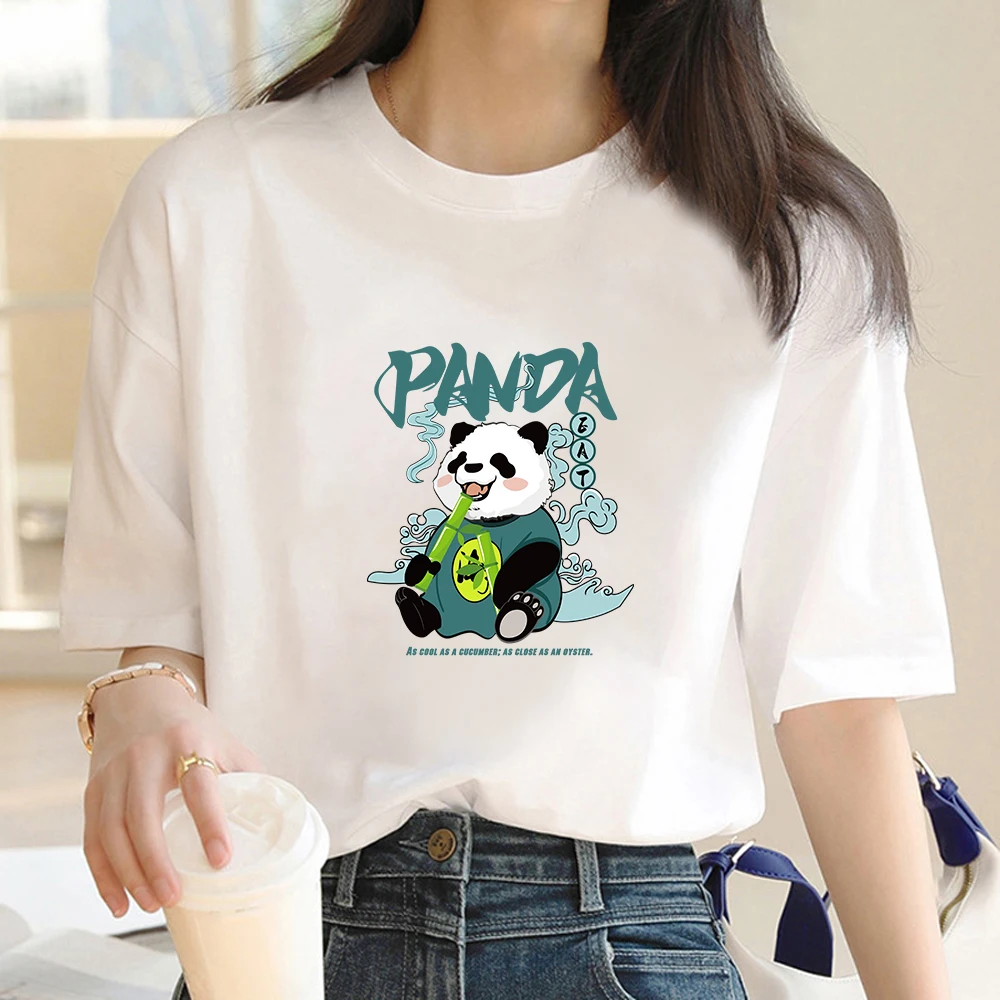 Fashion T-shirt Aesthetic print Panda flower short sleeve T-shirt Street wear with girlfriends top female casual Harajuku women