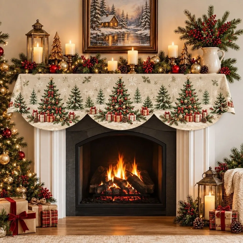 Non-slip Christmas Fireplace Scarf Impact-resistant Stain-resistant Christmas Fireplace Mantel Practical Festive Atmosphere
