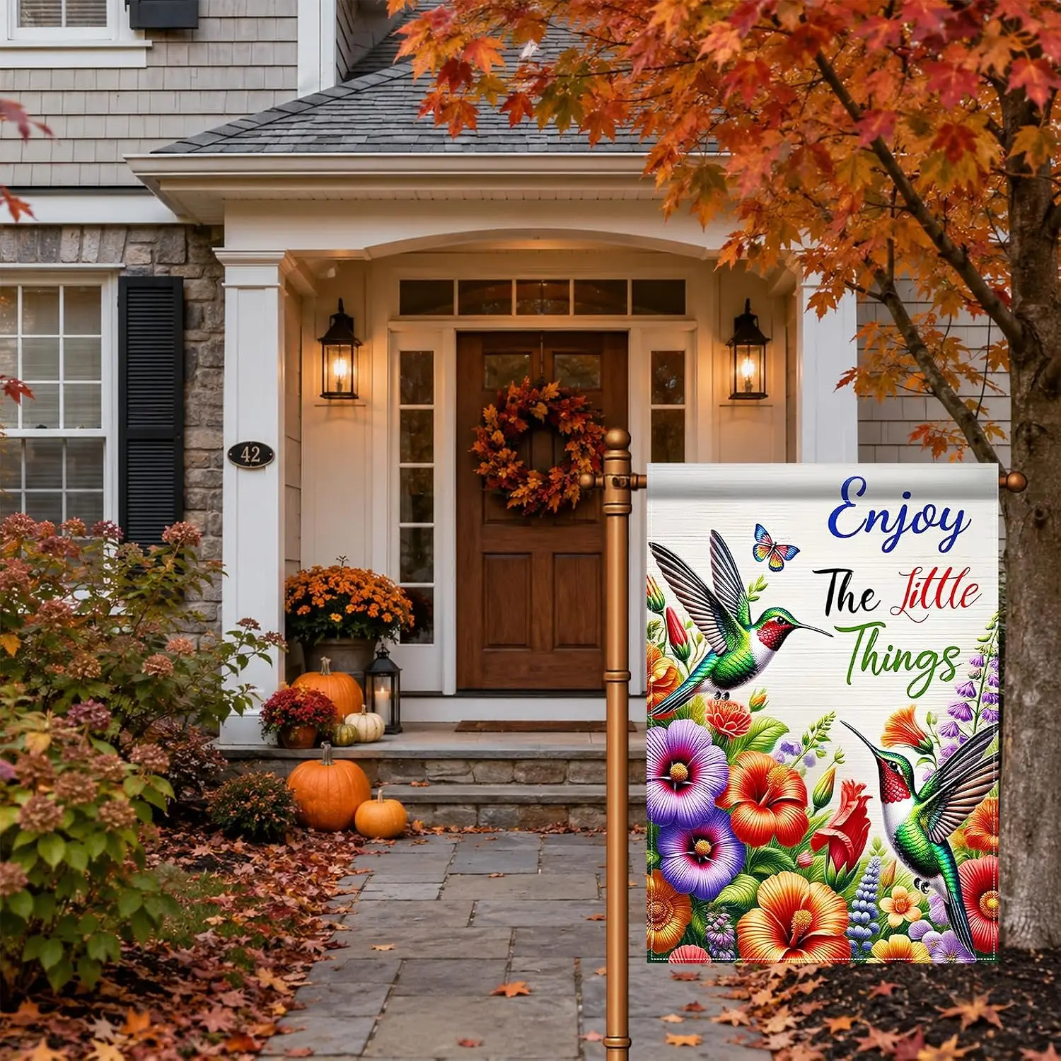 Hummingbird Summer Garden Flag 28x40 Inch Double Sided Yard Flag | Burlap Small Flags for Outside Home Front Door Lawn Porch uui