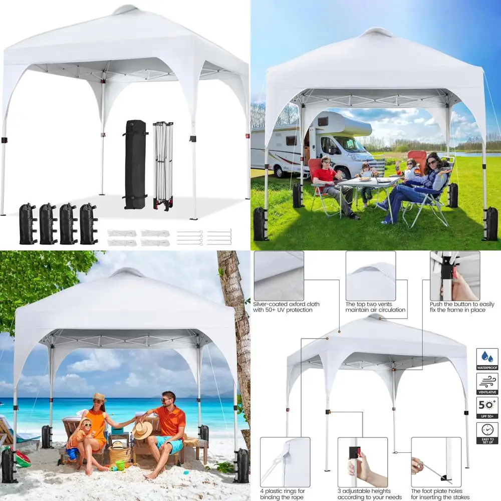 

8x8 Instant Pop Up Canopy Tent Easy Setup with Ventilation, Wheeled Bag, 4 Sandbags, 8 Stakes, Outdoor Sun Shelter Canopy