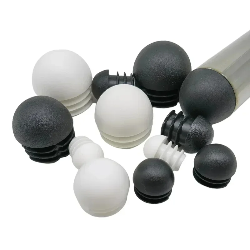 Black White Round Plastic Tube End Caps 16-50mm, Domed Furniture Chair Leg Insert Plugs, Ribbed Pipe Blanking Caps 2/4/10pcs