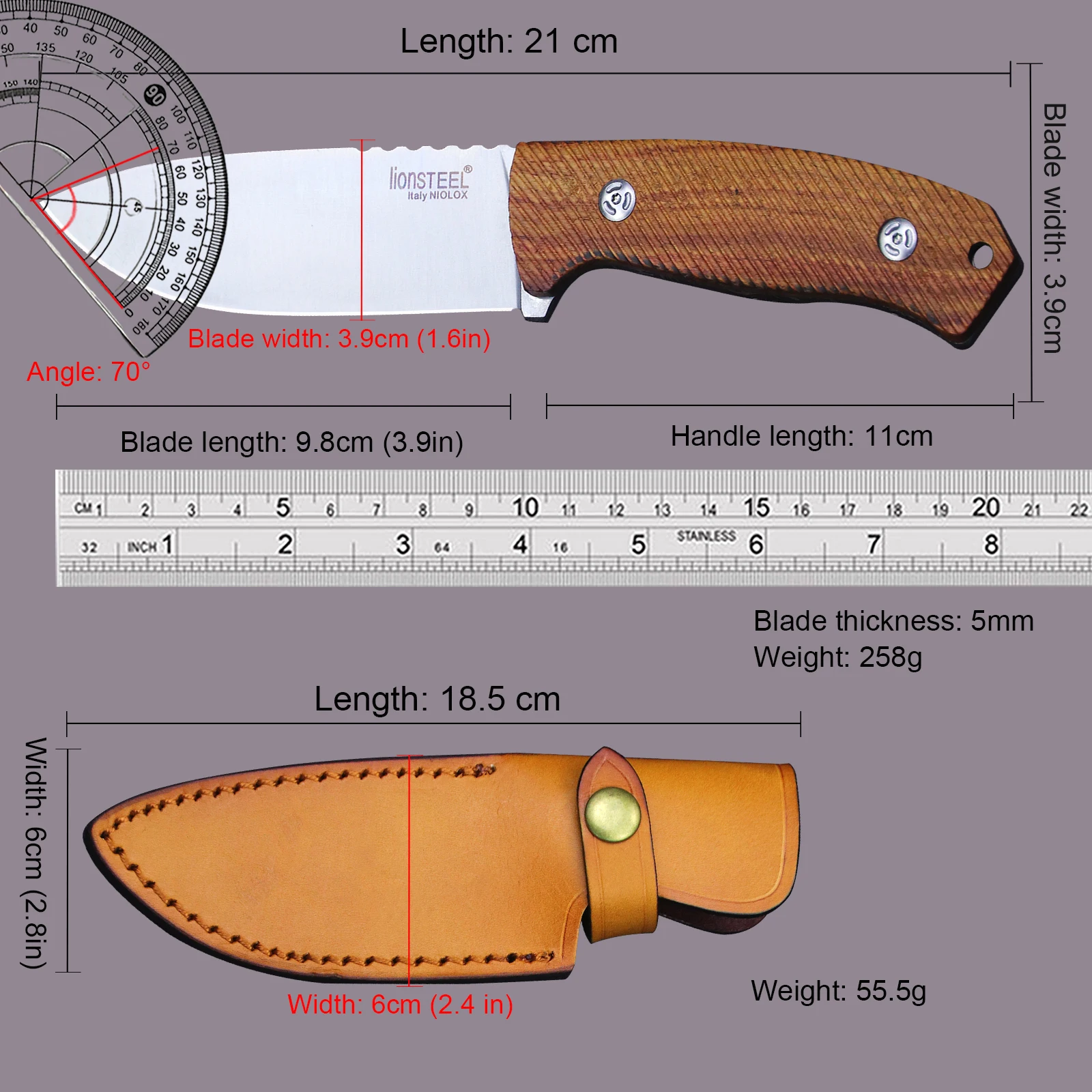 Italy (Lion Steel) M3 Full Tang DC53 steel outdoor hunting straight knife, jungle survival knife, camping EDC tool knife